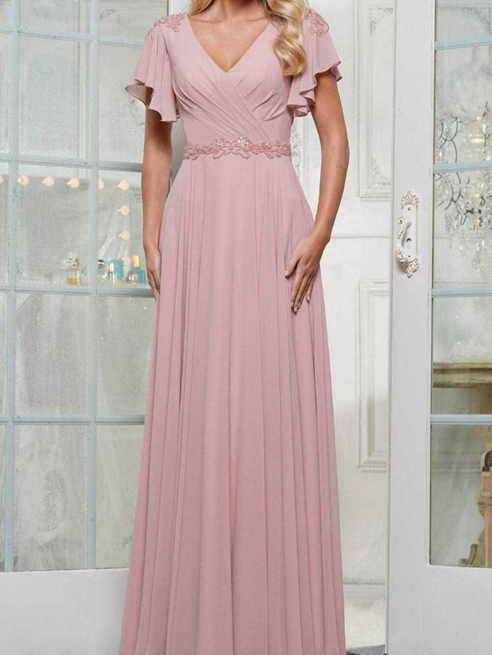 NWT Marsoni by Colors M328 Mother of the Bride Embellished Dress Rose Size 18